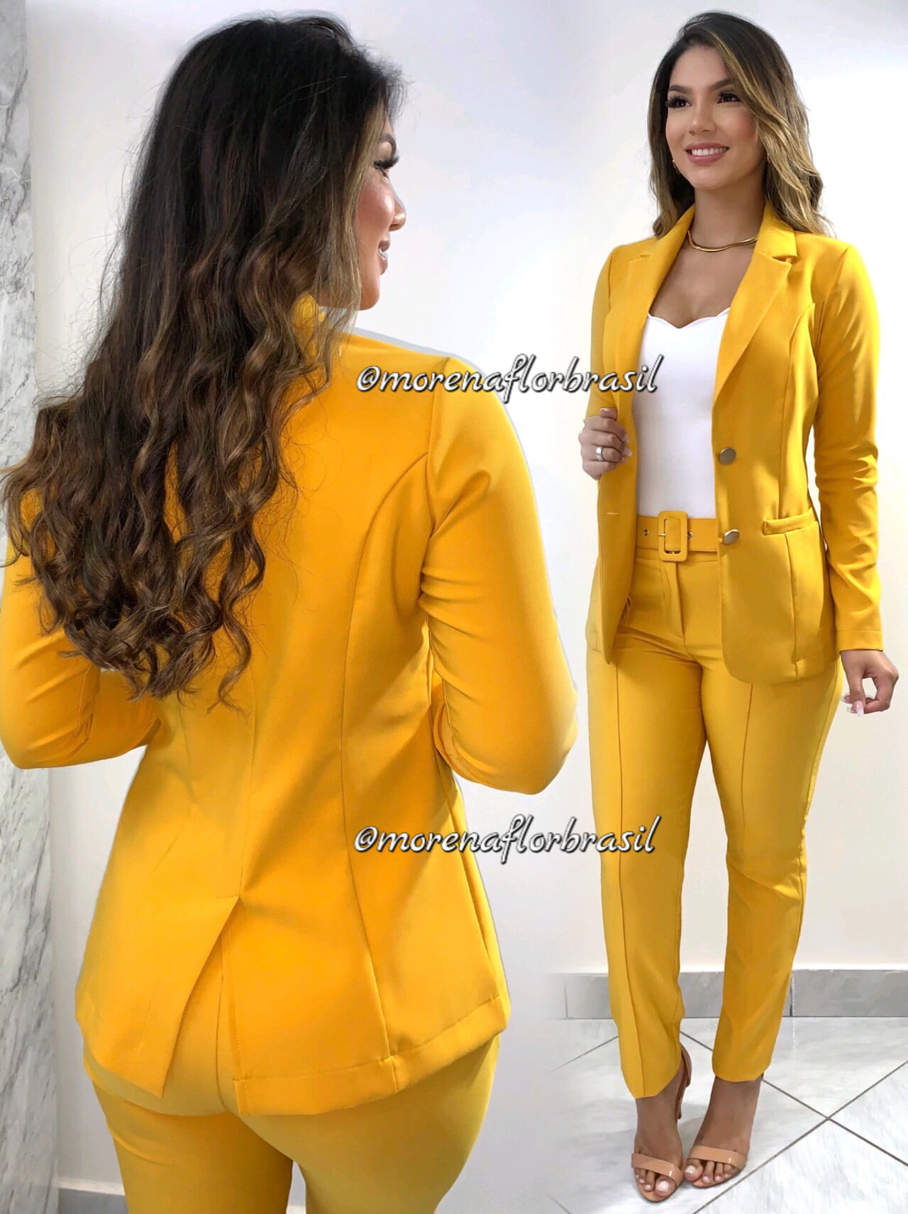 Maxi Blazer Veneza - Crepe Alfaiataria - Amarelo Mostarda - Morena Flor ...